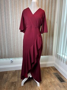 SHEIN Burgundy Ruffle Wrap Maxi Dress Size XL